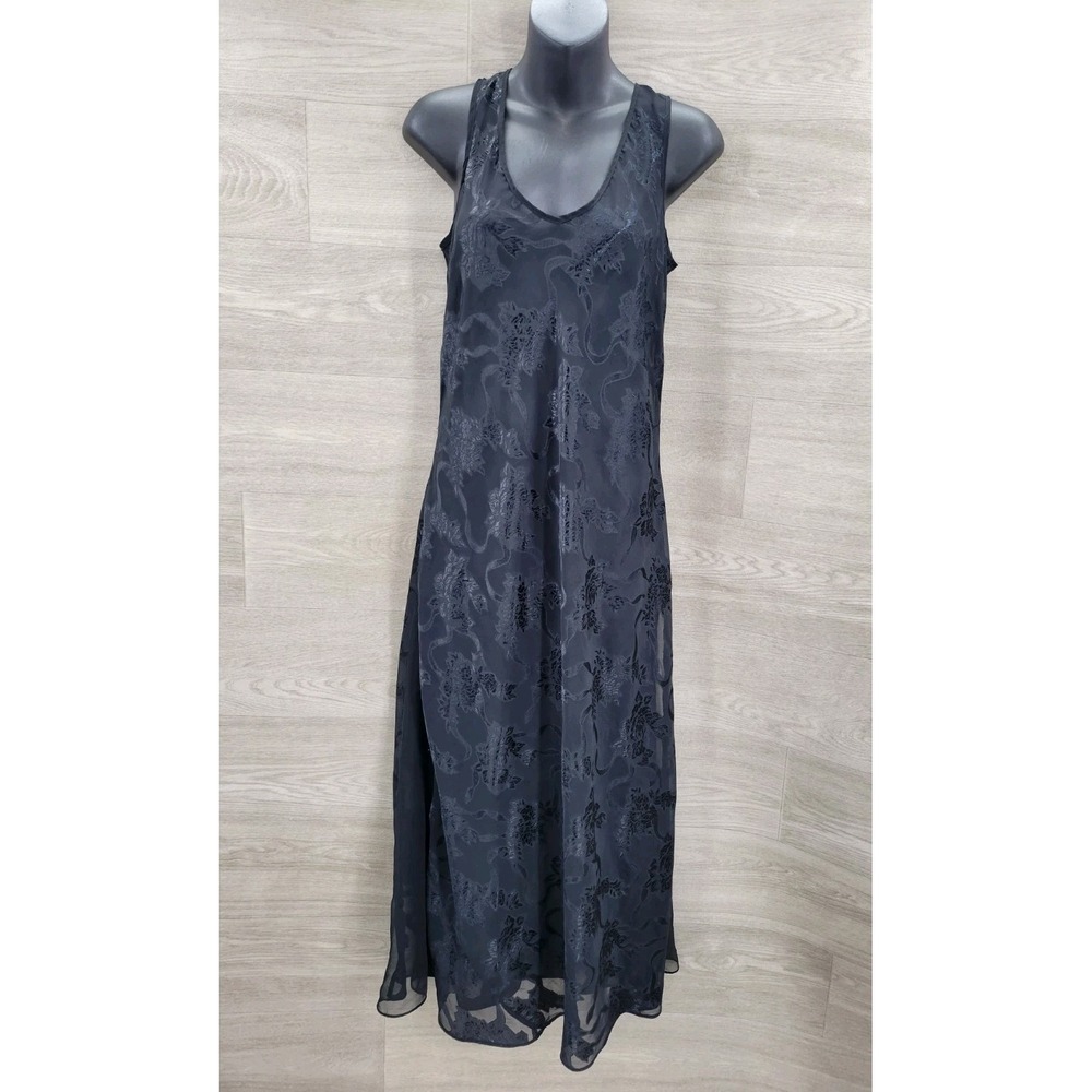 VTG Victoria Secret Black Slip Dress Sheer Floral Mesh V-neckline Women's Sz S
